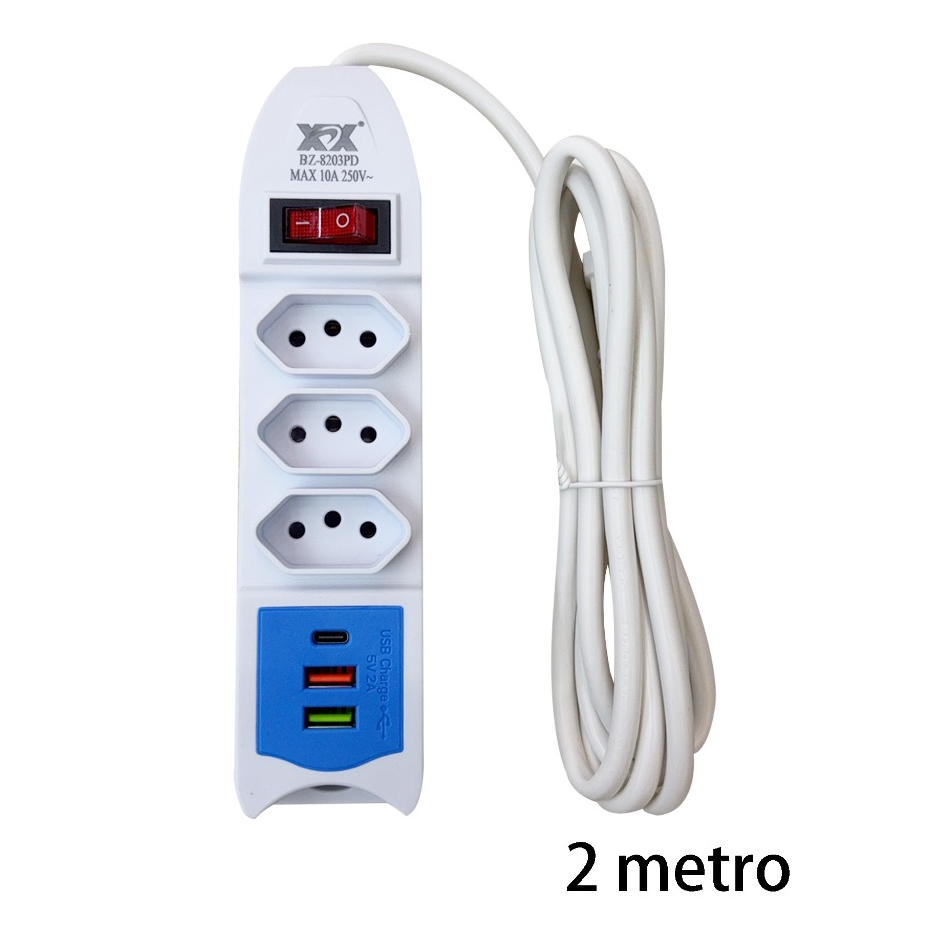 tomada eletrica extensora pratica 5 tomadas com entrada usb e tipo C ...