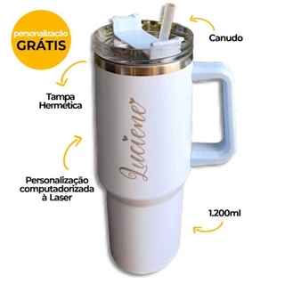 Copo Caneca Térmica Quencher com Canudo e Alça 1200ML Personalizado