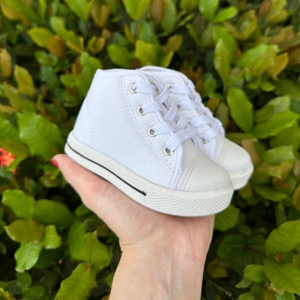 Tênis sapatinho infantil branco cano alto macio confortável