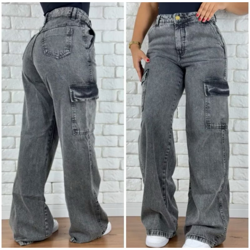 Wide Leg Cargo Jeans Grafite Marmorizado | Shopee Brasil