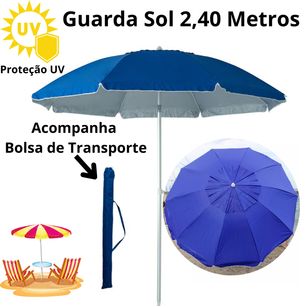 Guarda Sol Gigante 2,40m Uv Respirável Praia Piscina Verão Colorido ...