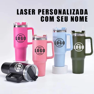 Personalizada Nome Copo Do Carro com Alça Térmico Garrafa Aço Inox 304 com Tampa e Canudo 1200ml + Personalizada Nome