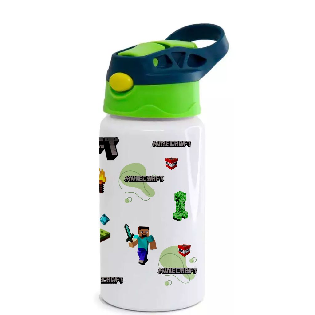 Garrafa minecraft Com Nome Personalizado 500ml aluminio canudo de ...