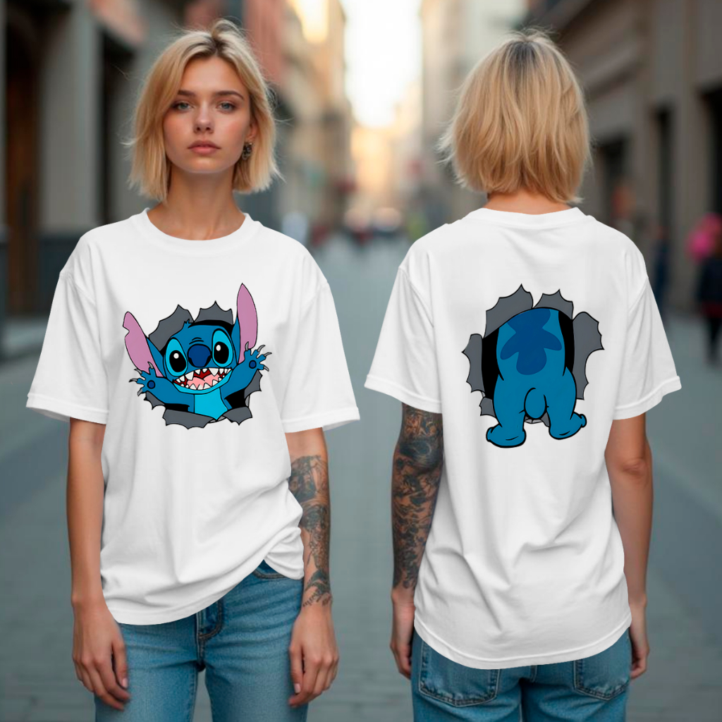 Camiseta Camisa Lilo Stitch de frente e de costas Shopee Brasil