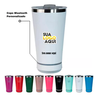 Copo térmico MUSICAL GRAVADO A LASER COM SEU NOME ARTE IMAGEM com tampa abridor e caixa de som bluetooth Led 420ML