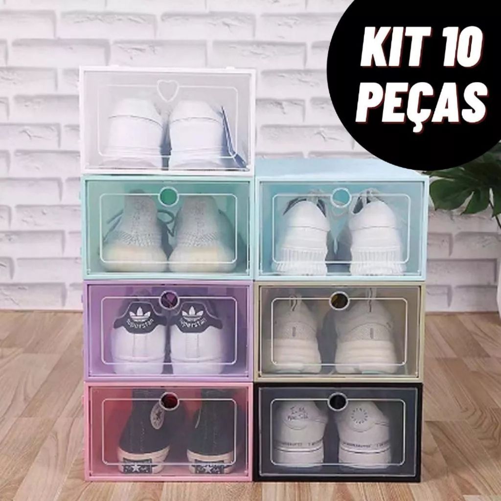 Kit 12 Caixas Sapatos Acrílico Transparente - Organização Tênis