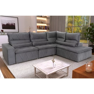 Sofá De Canto Amsterdam Cinza Molas Retrátil Reclinável - King House em Oferta na Shopee
