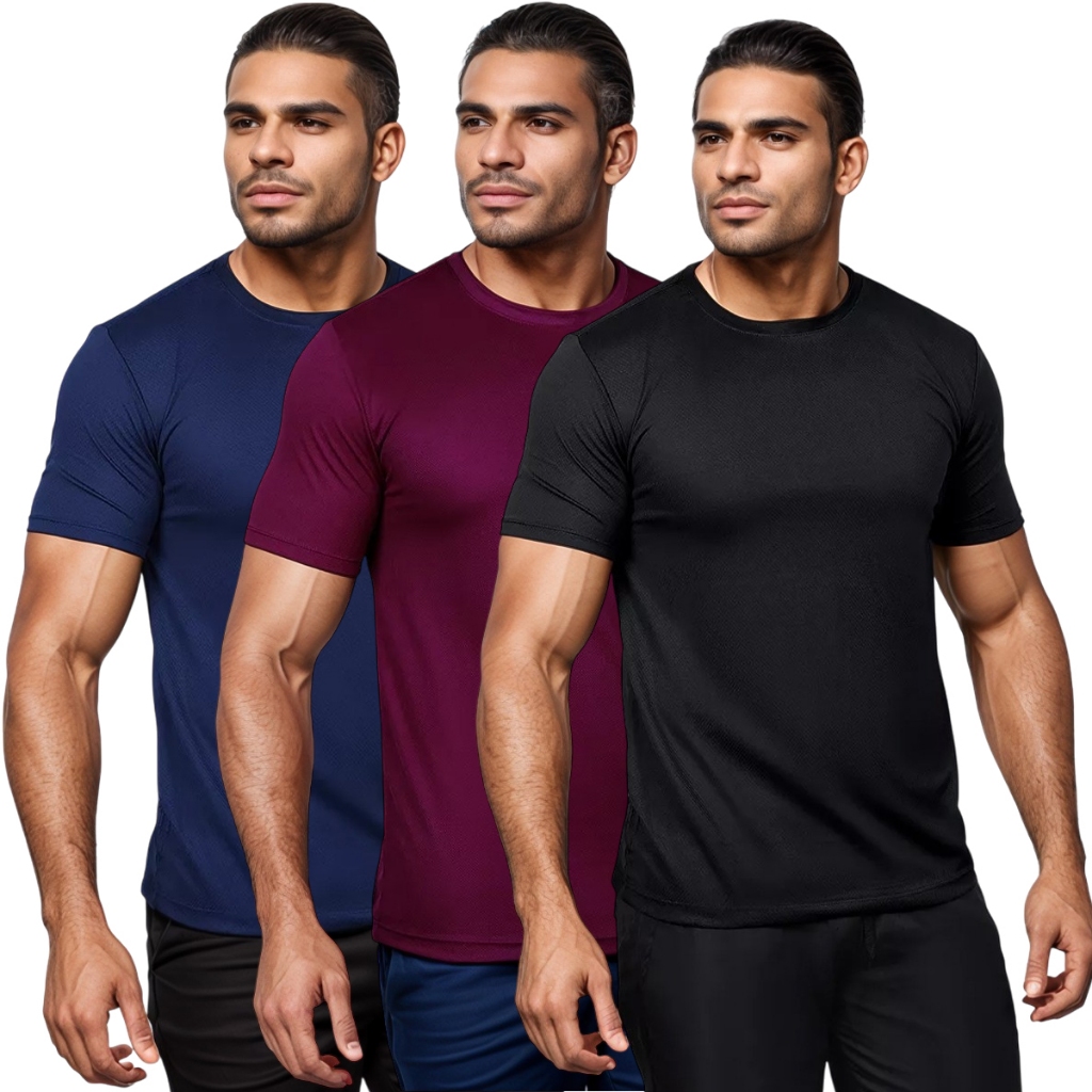 Kit 3 Camisetas Dry Fit Masculina Casual Treino Academia Esportes Exercícios Corrida