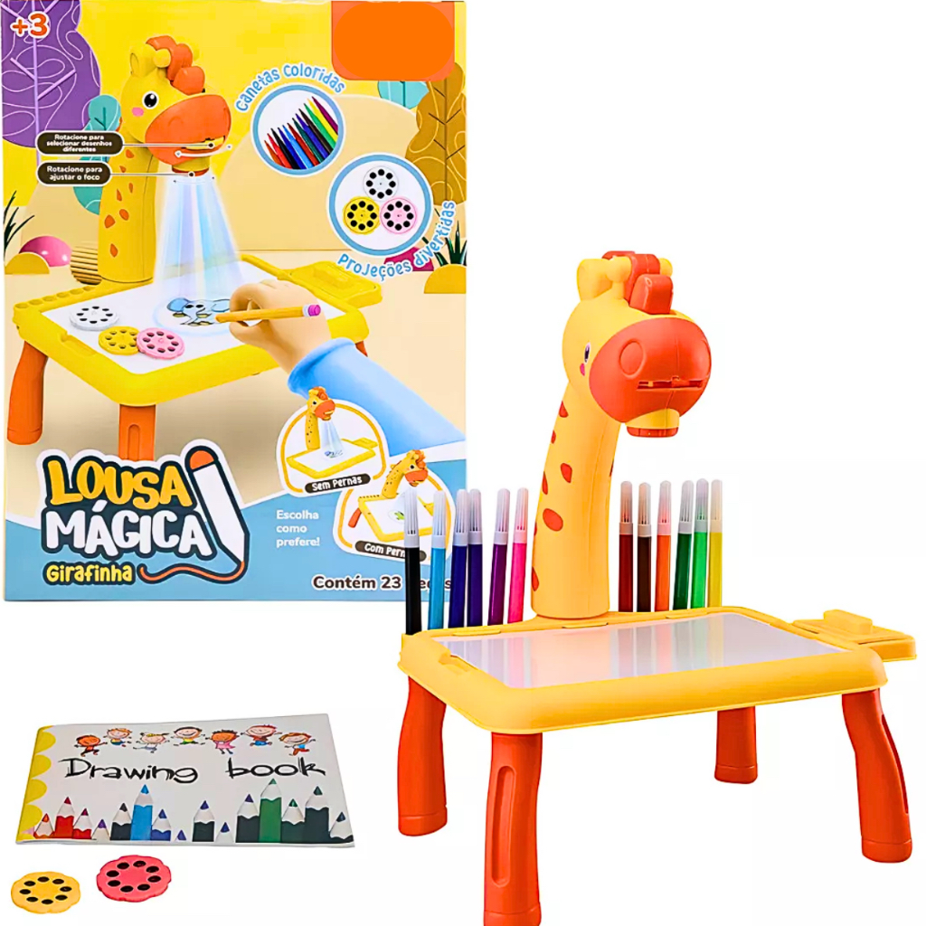 Brinquedo Mesa Projetora De Desenho Infantil Girafa Lousa Mágica Digital LCD