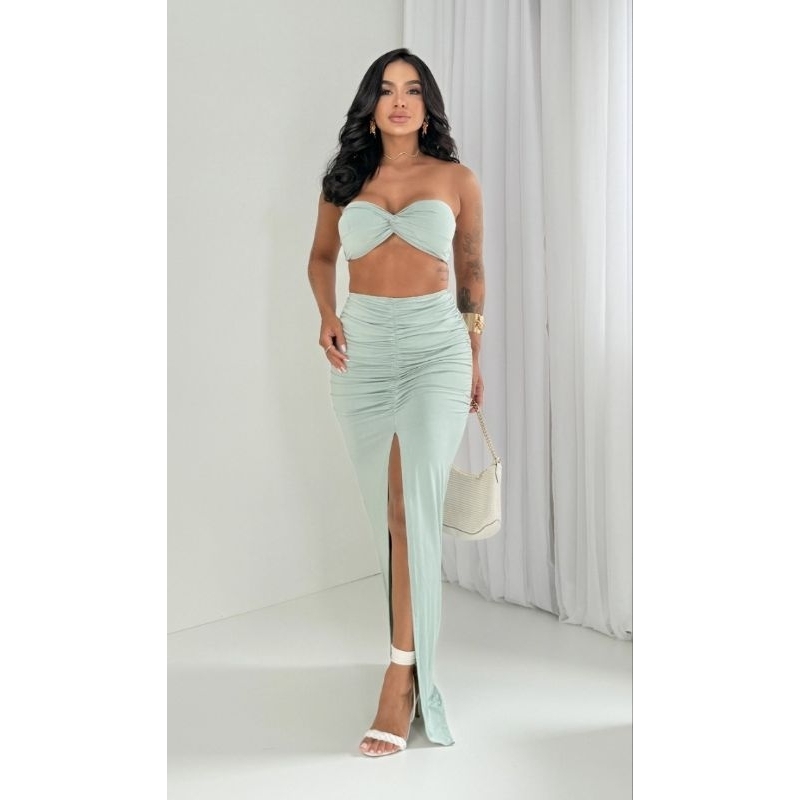 Conjunto Feminino Saia Longa Sereia e Cropped Com Bojo Natal Ano - Main Image