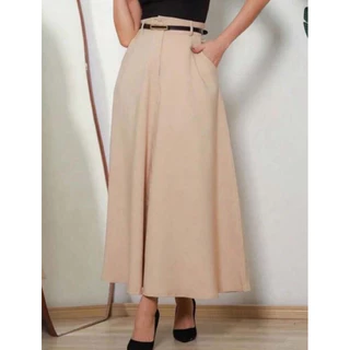 Saia Longa Rodada Feminina Alfaiataria Moda Evangélica Casual Básica Inverno Cintura Alta Elegante Tendência