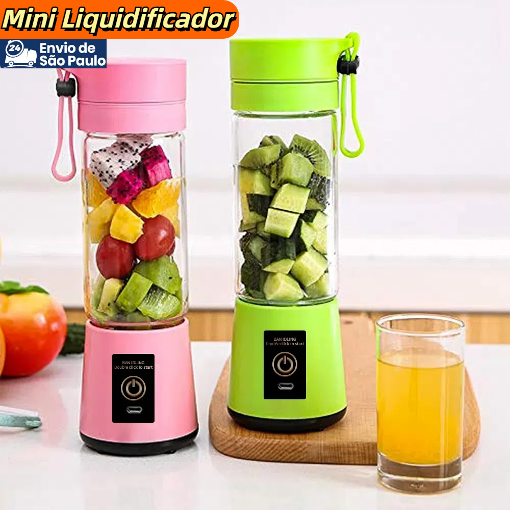 Mini Liquidificador Portátil Shake 6 Lâminas 380ML Espremedores Recarregável Cabo USB
