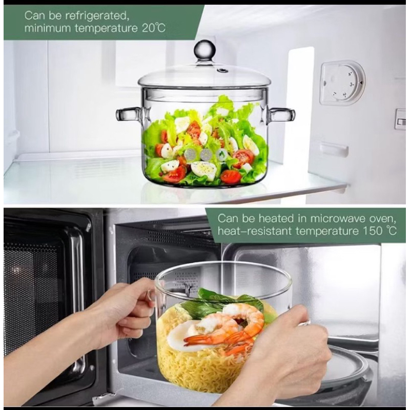 panela de vidro Borosilicato 1,5L pode ir ao fogo cozinha mesa posta |  Shopee Brasil