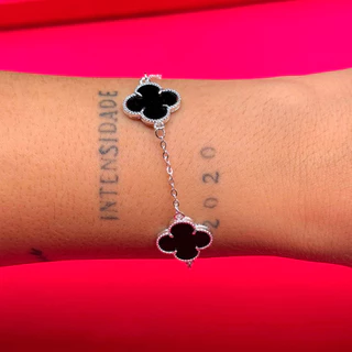 Pulseira Trevo da Sorte Virginia Modinha Preta Banhada a Prata 925
