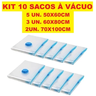 Kit 10 Sacos Á Vácuo Reutilizável Transparente Com Válvula E Bomba USB Recarregável Bivolt