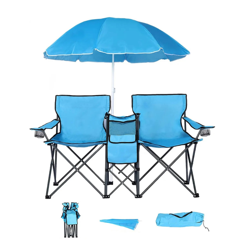 Kit Cadeiras + Guarda Sol Dobrável Com Bolso Acampamento