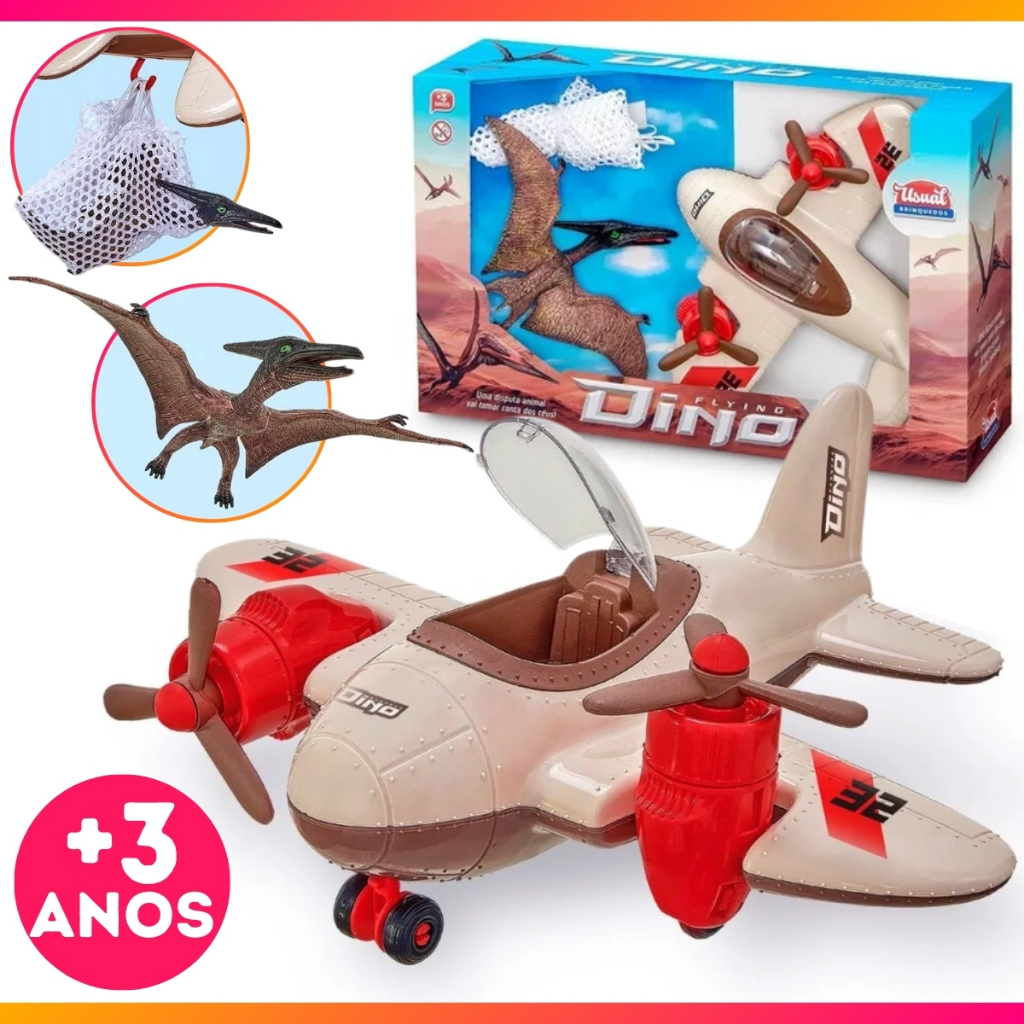 Kit Avião E Dinossauro Pterodáctilo C/ Rede Gancho Brinquedo Menino ...
