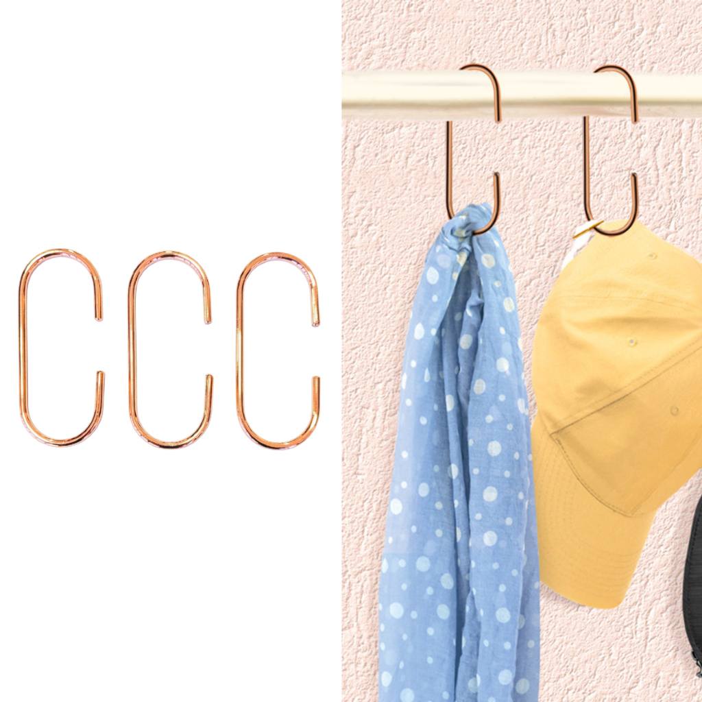 Kit 3 Cabide Ganchos Argola Organizador Suporte Rosé Gold Aço
