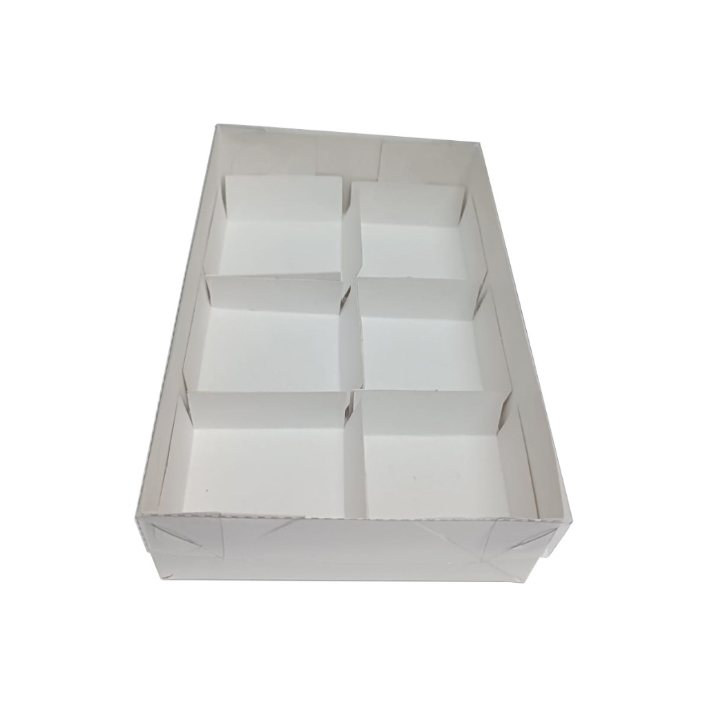 Caixa para 06 Brownie com Pétala 21x13x5 BRANCO Tampa PET Em