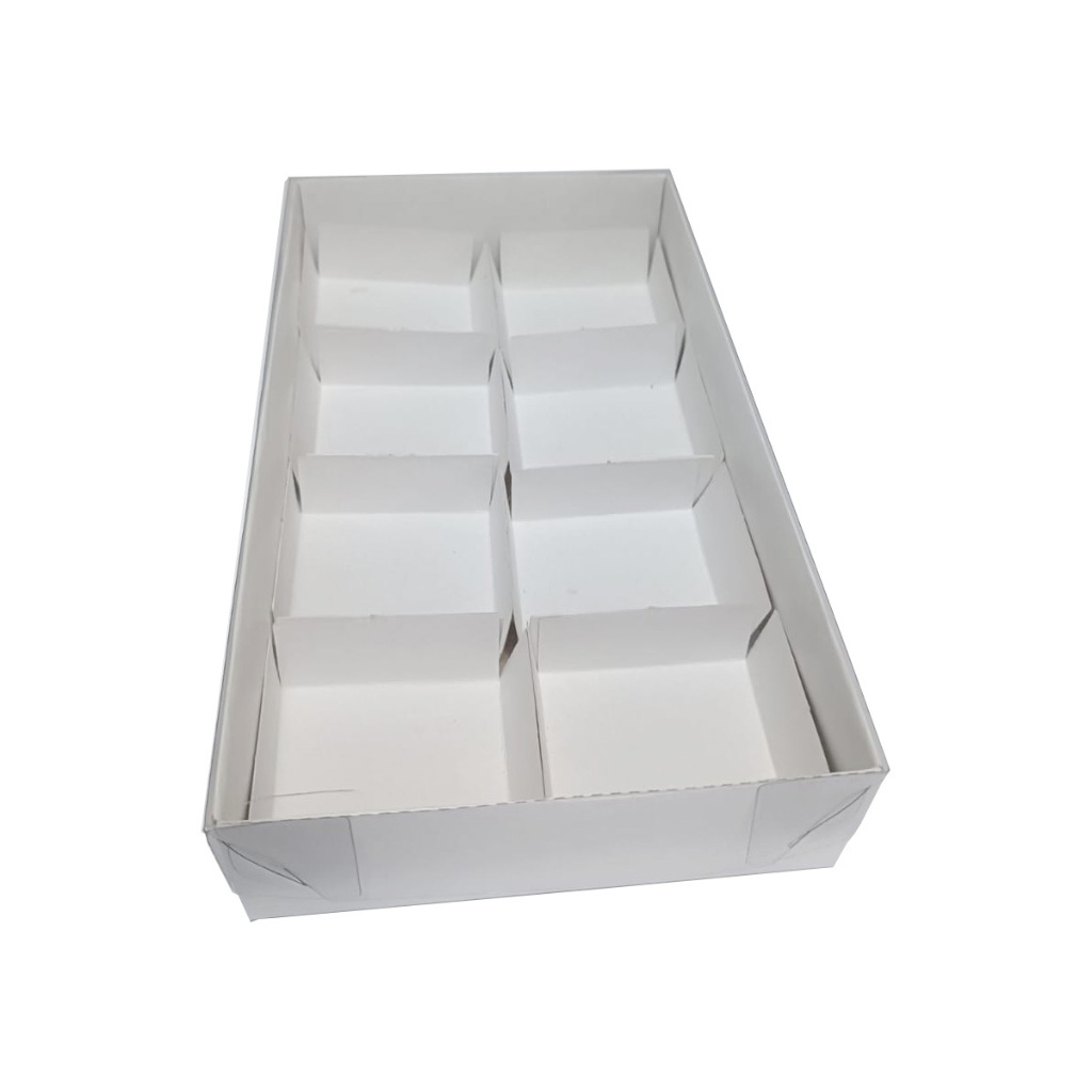 Caixa para 08 Brownie com Pétala 27x15x5 BRANCO Tampa PET Em