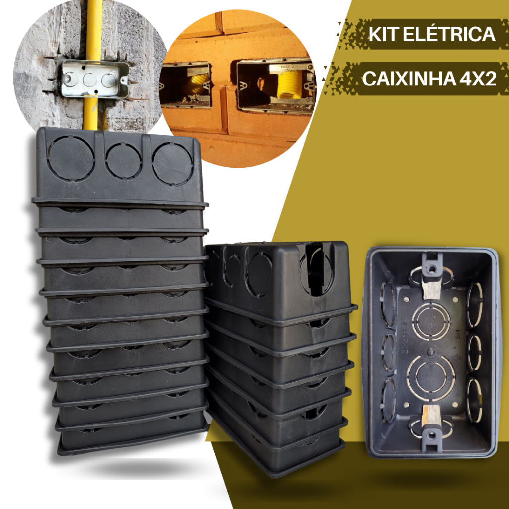 Kit Caixinha 4x2 tomada luz e interruptor reforçada preta - 30 unidades
