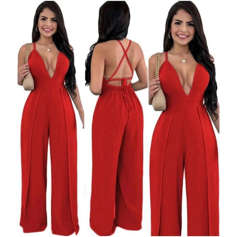 Macacao Feminino Decotado Alcinha 2 Fendas Pantalona