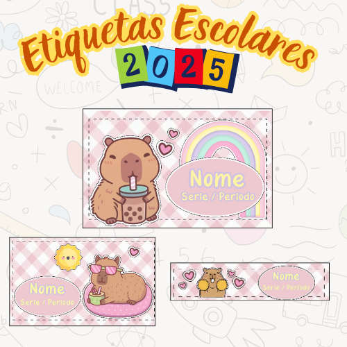 Etiqueta Escolar Personalizada Capivara | Material Escolar