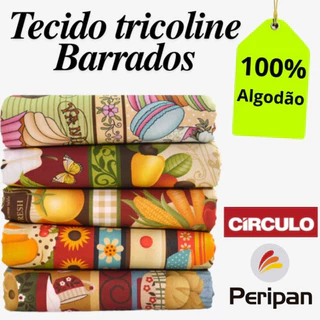Tecido Patchwork Faixas Barrados E Semaninha Tricoline CÍRCULO E PERIPAN 100% Algodão (50cmx1,46m)