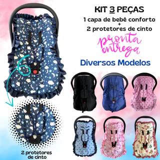 Kit para bebê conforto 3 peças universal Galzerano Chicco Cosco Burigotto capa + protetores cinto em Oferta na Shopee
