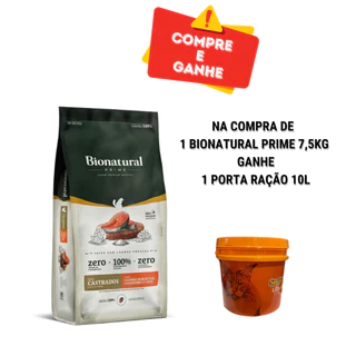 Kit Ração Seca Bionatural Prime Salmão para Gatos Castrados 7,5kg + Porta Ração 10L