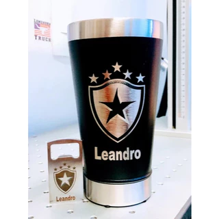 Copo Térmico Personalizado com Nome e Time Copo Inox Tipo Stanley Com Tampa Abridor de Cerveja 473ml