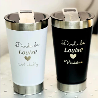 Kit 2 Copo Térmico Personalizado Casamento Padrinho Madrinha Batismo Dindo Dinda com Tampa e Abridor
