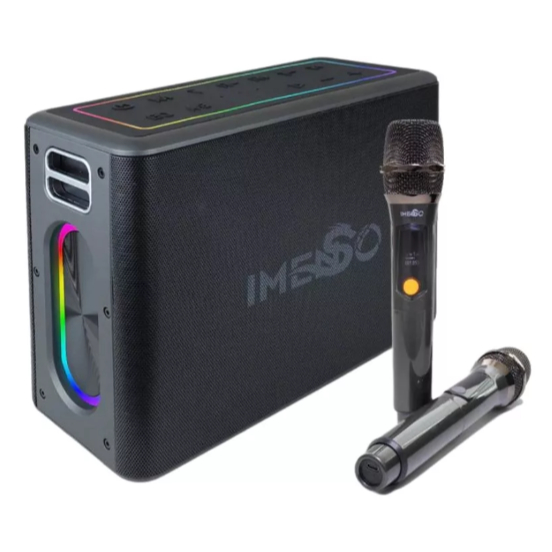 Caixa De Som Sem Fio 120W Vem 2 Microfones  e Alça Portátil de Karaokê IPX5 Resistente a agua  Imenso IMS-X32