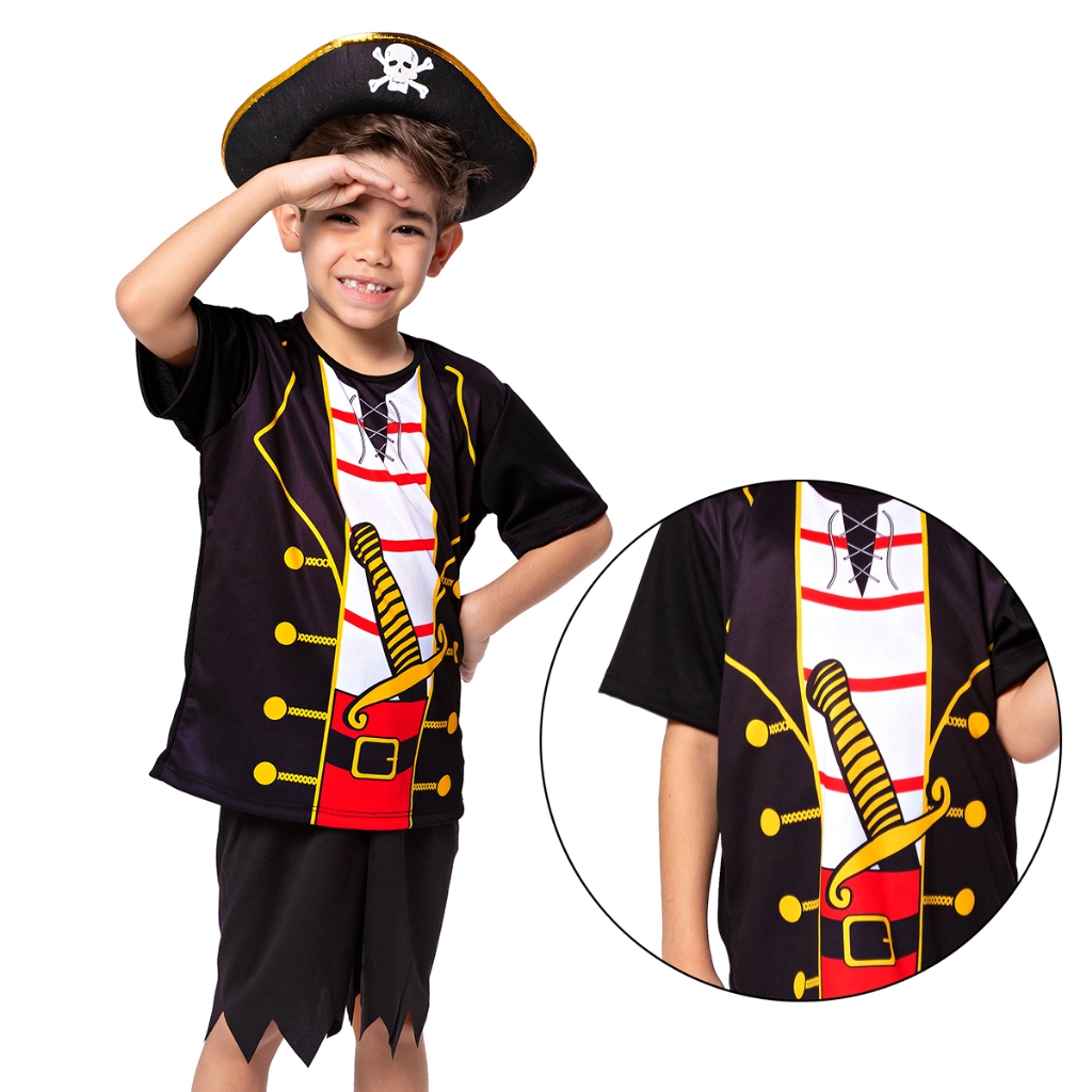 Fantasia Pirata Infantil Menino Curto Conjunto Carnaval - Dy | Shopee ...