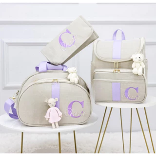 KIT BOLSA MATERNIDADE DE LUXO BORDADO - PERSONALIZADO (3 PEÇAS)