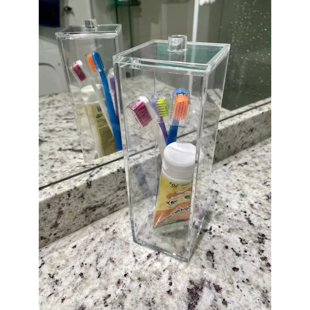 Pote De Acrílico Escova E Pasta De Dente, Multiuso Com Tampa | Shopee ...