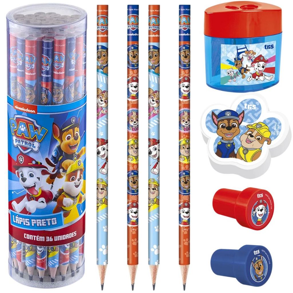 Kit Escolar Completo Patrulha Canina Lápis Apontador Borracha Carimbo ...