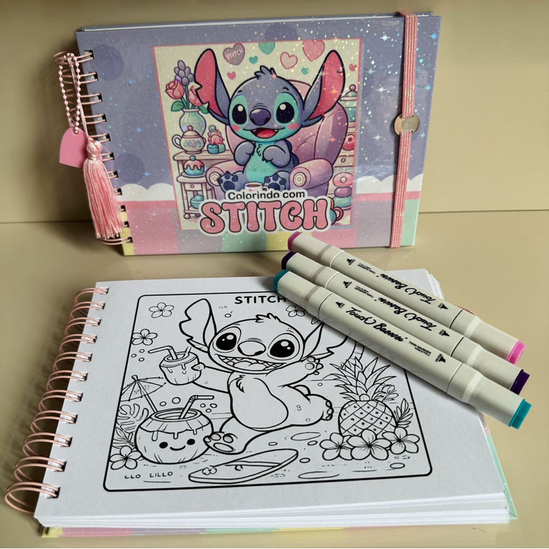 CADERNO DE COLORIR - stitch, bobbie goods e outros | Shopee Brasil