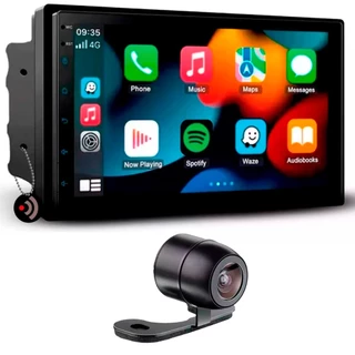 Multimídia 7" Polegadas Car Play/Android Auto - JR8 + Câmera de Ré Colorida Universal Preta