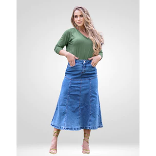 Saia Longa Jeans Feminina Moda evangélica Elegante