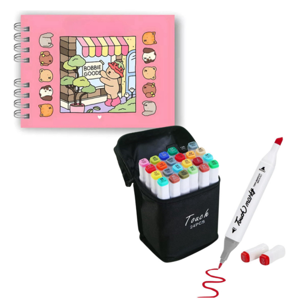 Kit Caderno Para Colorir + Canetinha Marca Texto De 24 Cores Livro De ...