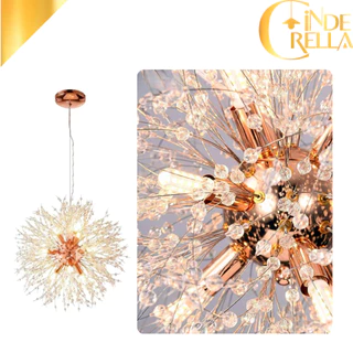 Luminária Pendente Dente de Leão Moderno Dourado Cromado Rosé Cristal Metal Cabo Ajustável Bivolt G9