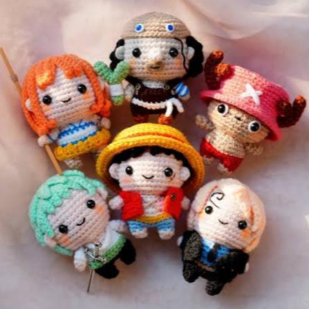 Amigurumi One Piece Nami, Luffy, Zoro, Sanji, Chopper e Usopp