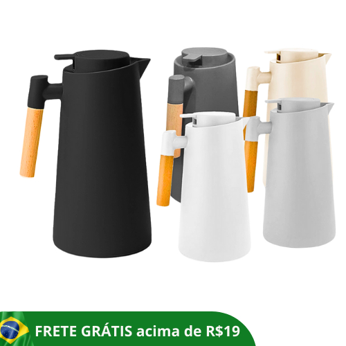 Garrafa Térmica Nórdica 1L Firenze Café Chá Cabo De Madeira Luxo