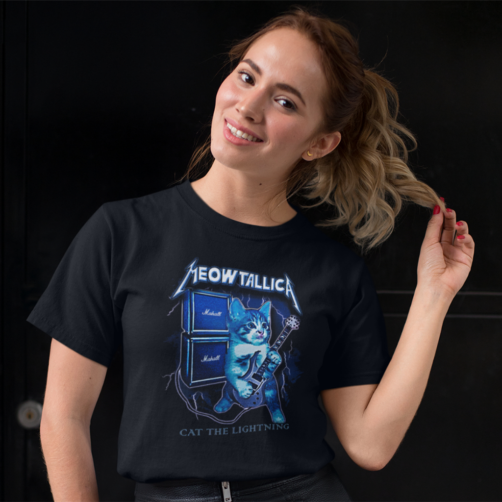 Camiseta Meowtallica Cat Rock Unissex 100% Algodão Premium