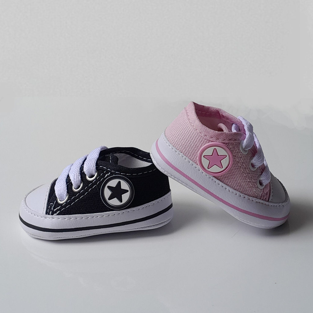 Kit Com 2 Sapatinhos Tênis Infantil Para Menina Bebês Preto e Rosa ...