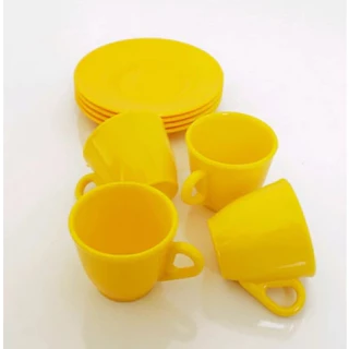 Kit Cantinho do Café cafezinho Decoração 6 Xícara com 6 Pires Acrílico Amarelo