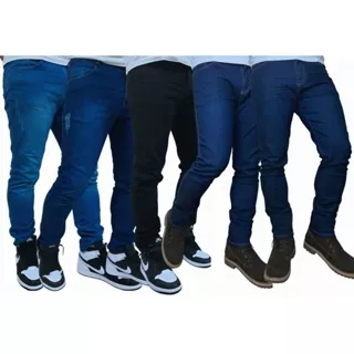 Calça Jeans Masculina Kit Com 5 Slim Fit Premium Lycra Full em Oferta na Shopee