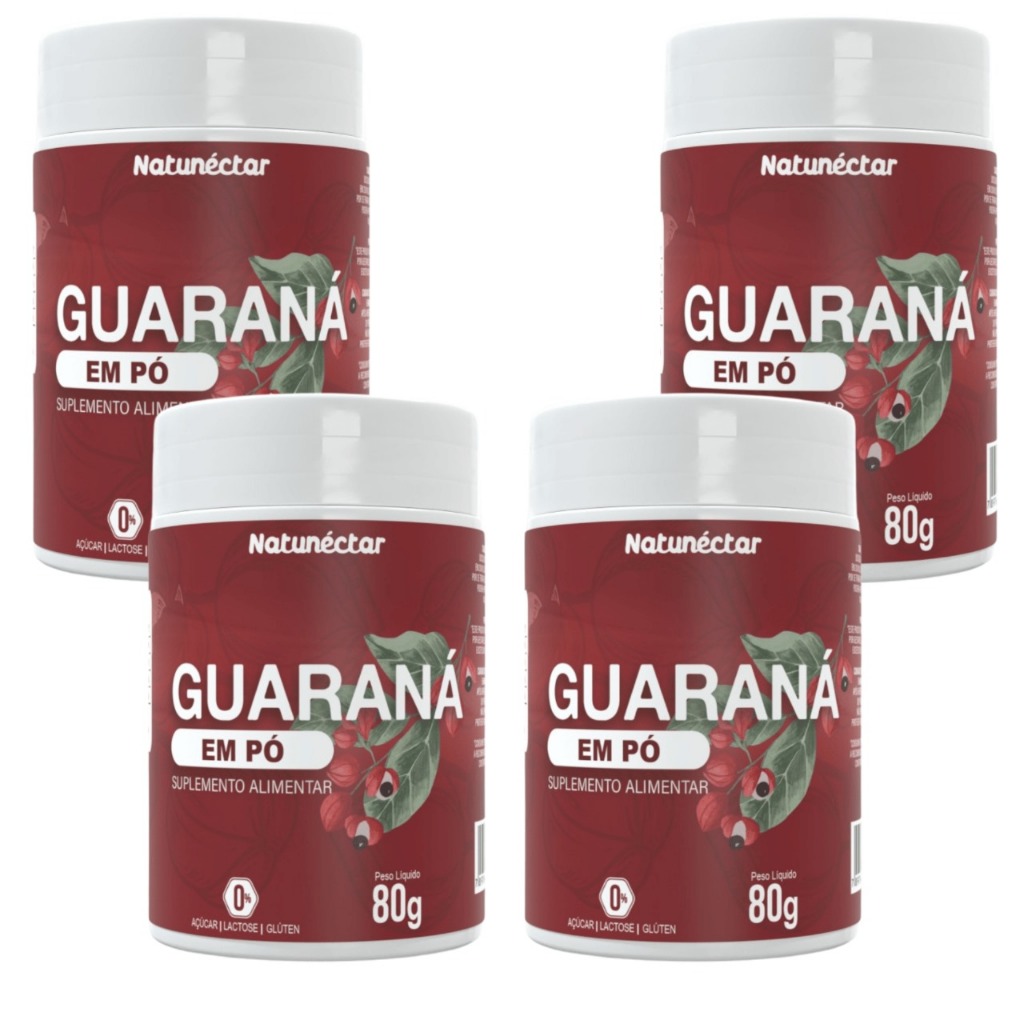 Combo 04 Unidades Guaraná em pó 80 Gramas Natural Suplemento Alimentar ...