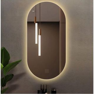 Espelho Oval de Parede com LED Luz Quente e Fria para Banheiro Sala Quarto